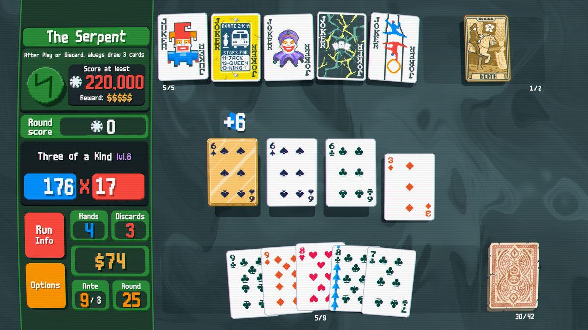 An image of an ongoing game of Balatro.