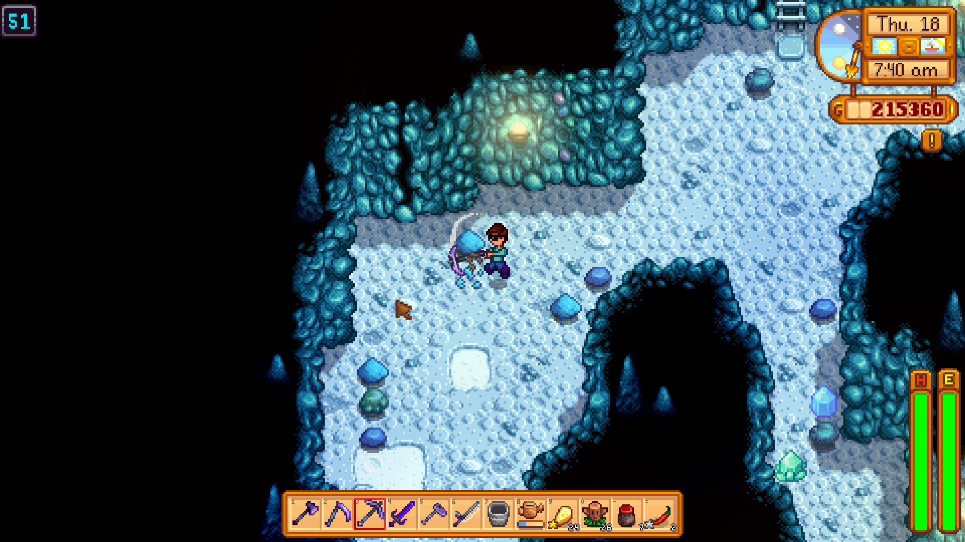 An image of the player heading to town in the winter.