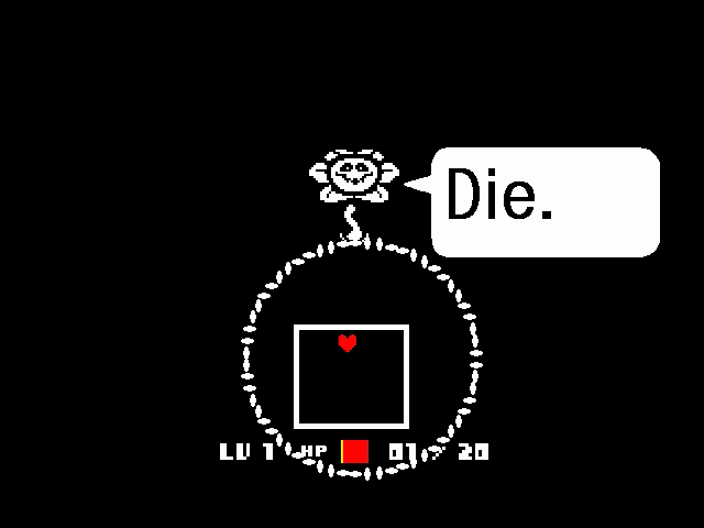 An image of Flowey about to kill the player after tricking them.